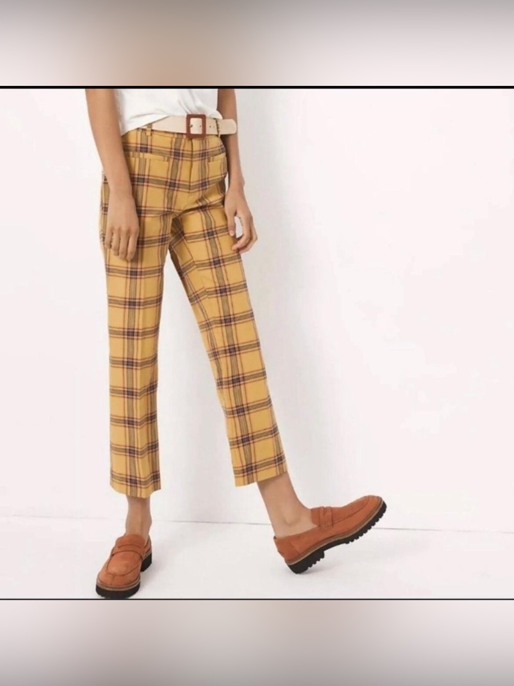 ANTHROPOLOGIE Women’s Mustard Plaid Cropped Trousers